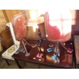 A mahogany coffee table plus three tripod tables