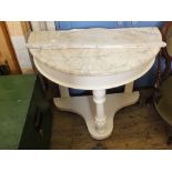 A Victorian painted half moon table with white variegated marble top