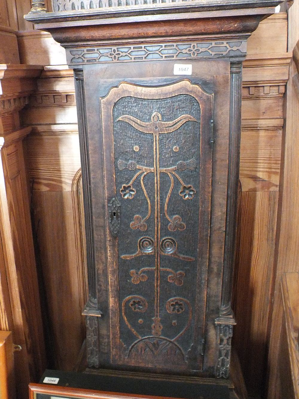 A 19th Century carved oak 8 day long cased clock with brass dial and moon roller by Wil Wilkinson, - Image 2 of 3