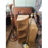 Three various standard lamps, Edwardian inlaid mahogany bureau,