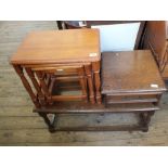 A nest of three pine tables plus an oak telephone table