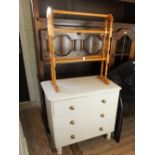 A Victorian painted pine two short and two long drawer chest plus a beech wood towel rail