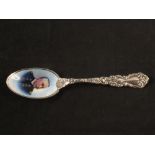 An American sterling silver souvenir spoon with enamel portrait to bowl of Admiral Dewey
