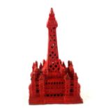 Cast iron red painted Blackpool Tower money box, Reg No.