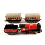 Hornby 0 gauge M1 type loco and tender plus Pullman coaches,