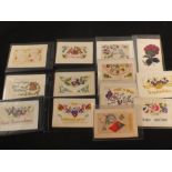 A collection of WWI era silk postcards,