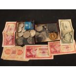 Various coins, medallions, banknotes, stamps etc,