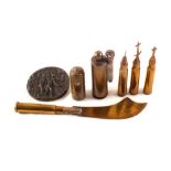 A mixed lot of 'Trench Art' items including three unusual German rifle cartridge cases and a