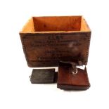 A 'Dixon' sandwich box within its leather case (flask missing) together with a vintage wooden Eley