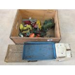 Two boxes of toys to include boxed Simplex typewriter, Triang transport lorry,