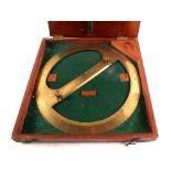 A fine circular brass protractor by Sutton & Straker, dated 1940 and marked with broad arrow,