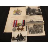 WWII Royal Navy Casualty scroll with group of three medals,