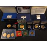 Cased Danbury mint commemorative medallions and covers plus other commemorative medallions