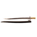 A brass hilted sabre bayonet with black painted scabbard