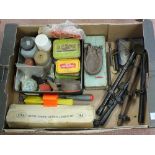 A mixed lot including gun cleaning items, lead balls,