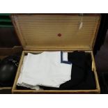 A vintage complete Naval uniform in vintage case (uniform size small)