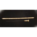 A vintage oriental sword stick with bone grip and etched bone scabbard