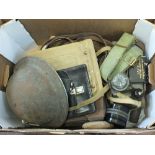 A good quantity of WWII era military equipment including helmet, webbing,