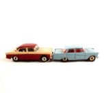 Dinky 165 Humber Hawk in maroon and cream (no front number plate casting) and 177 Opel Kapitan with