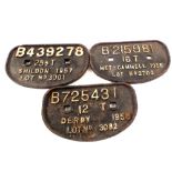 Six cast iron railway wagon plates, Central Wagon 1958, P & W Maclellan Ltd 1958,