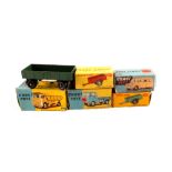 Boxed Dinky 341 Land Rover trailers with orange and green bodies plus green trailer (unboxed),