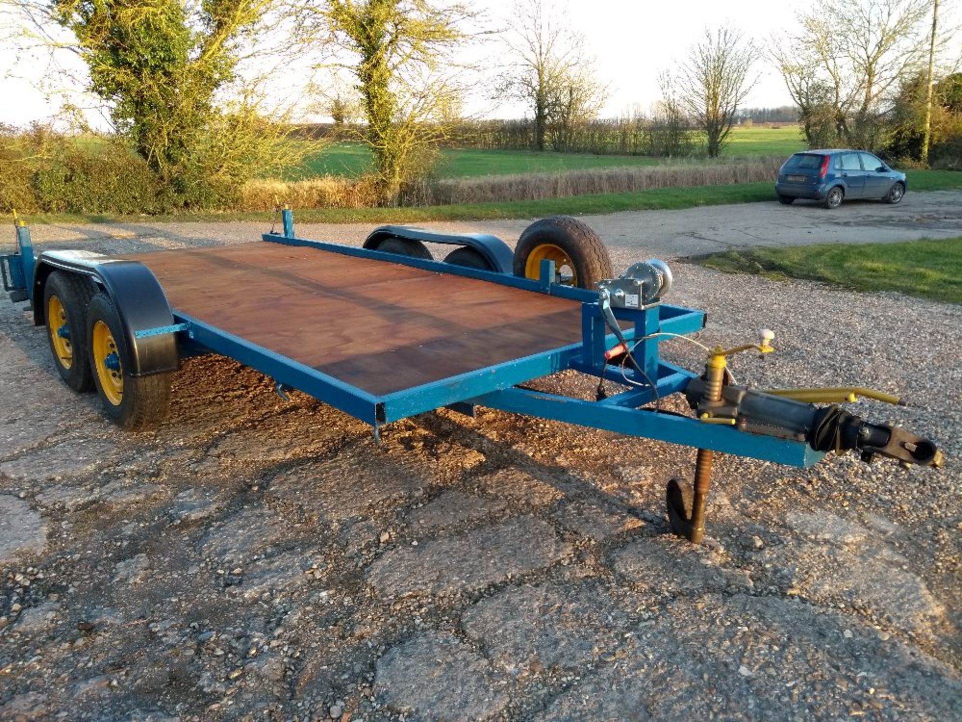 Car transporter 14ft x 6ft, winch, new floor, rear stands, spare wheel, - Image 2 of 3