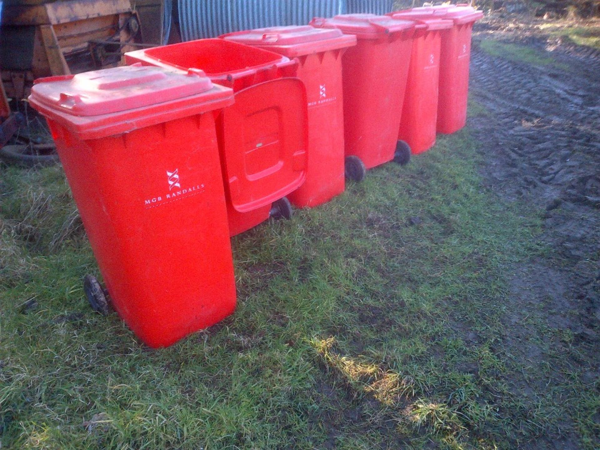 6 Clean red wheelie bins, used for waste paper Stored near Langley, - Image 2 of 3