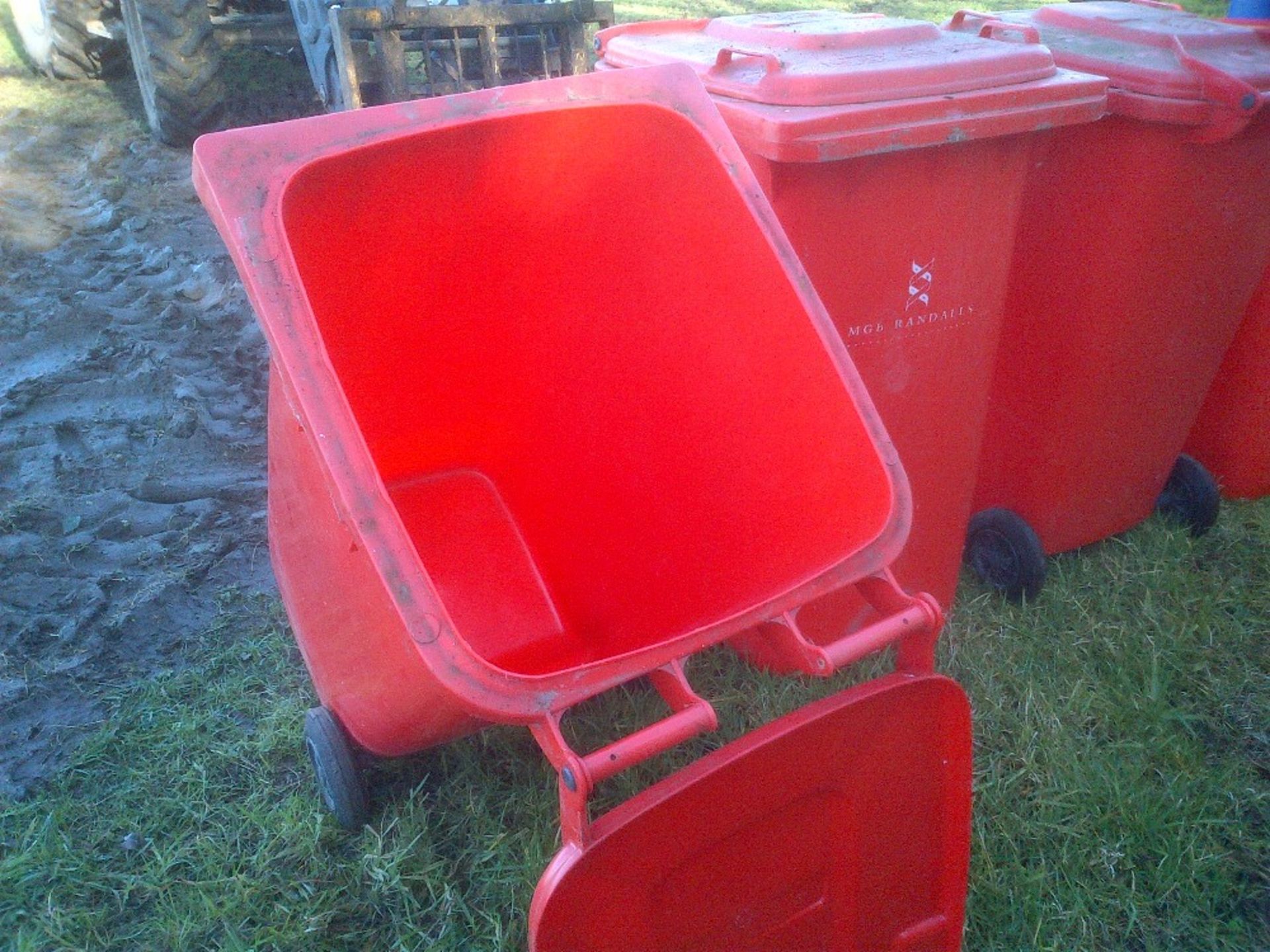 6 Clean red wheelie bins, used for waste paper Stored near Langley, - Image 3 of 3