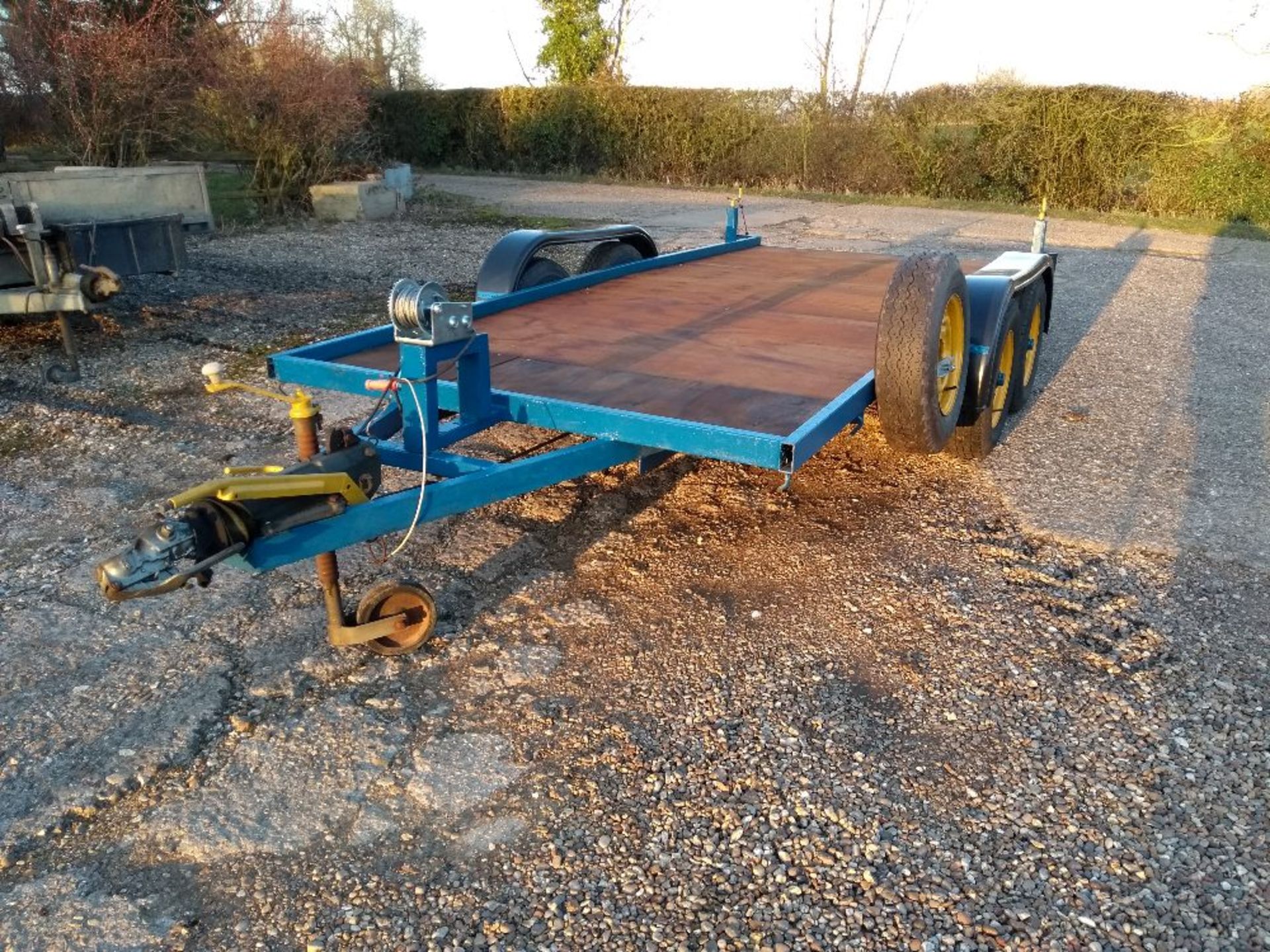 Car transporter 14ft x 6ft, winch, new floor, rear stands, spare wheel, - Image 3 of 3