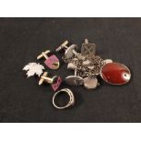 A mixed lot of silver and white metal jewellery including cufflinks,