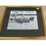 A framed watercolour of Woodbridge harbour, signed Ken Hayes bottom right,