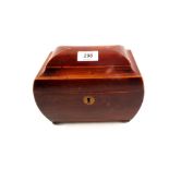 A Georgian inlaid mahogany two compartment tea caddy with lion mask ring handles