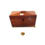 A 19th Century mahogany two compartment sarcophagus tea caddy (for restoration)