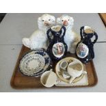 A pair of Victorian Staffordshire dogs plus other china