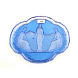 An Art Deco '3 Graces' blue glass dish