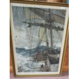 A Montagu Dawson print, The Rising Wind,