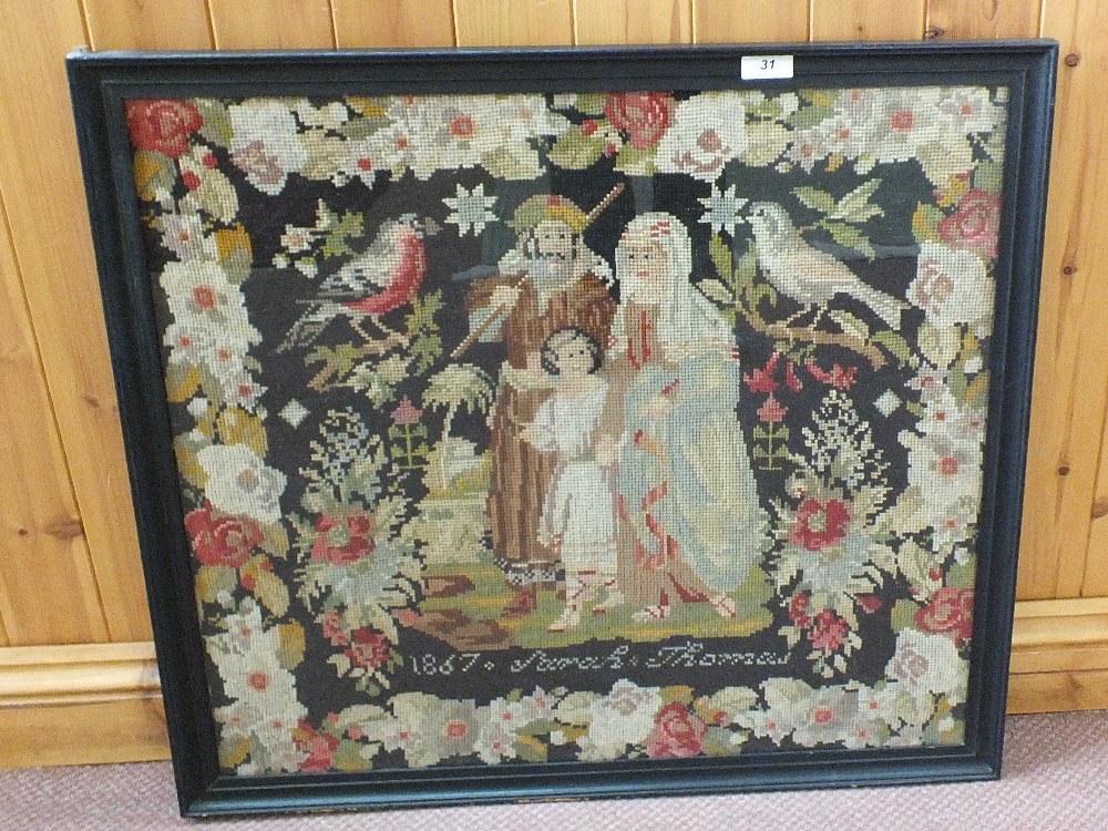 A religious tapestry picture by Sarah Thomas 1867,