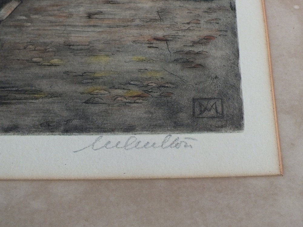 Three continental coloured etchings of river and town scenes, monogram and signed in pencil, - Image 4 of 6
