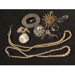 A mixed lot of silver and white metal jewellery including buckle, photo locket,