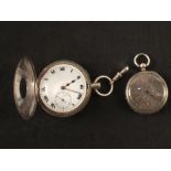 A silver cased half Hunter pocket watch (as found) plus a silver cased pocket watch with ornately