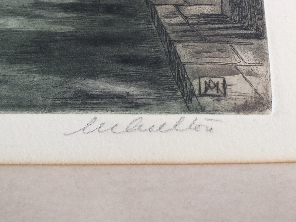 Three continental coloured etchings of river and town scenes, monogram and signed in pencil, - Image 2 of 6