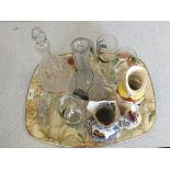 Two cut glass decanters plus other glass including signed items and various china