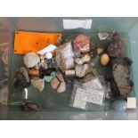 A box of mineral specimens,