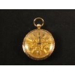 An 18ct gold cased pocket watch with beautiful engraved and tri-coloured dial,
