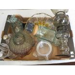 A glass Buddha's head plus other glassware (two boxes)
