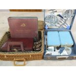 Cased fishing rods and reels, two picnic cases and contents,