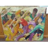 An oil on canvas, dance studio subject,