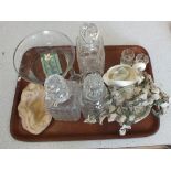 Three cut glass decanters plus other items