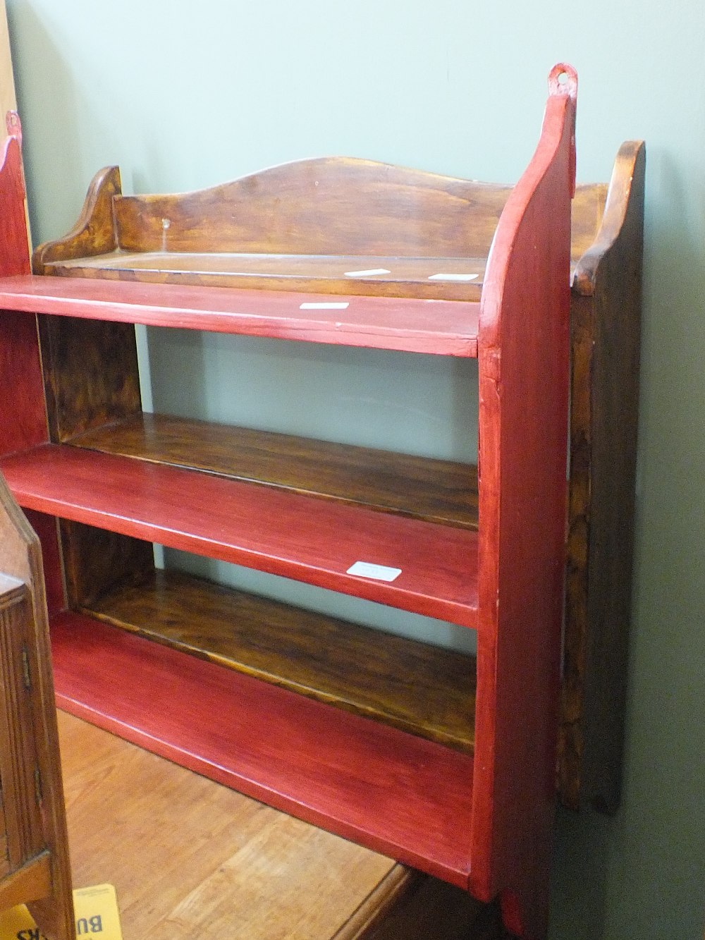 A mahogany wall hanging two door cupboard and two other wall hanging shelves - Image 2 of 2