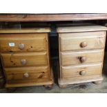 Two pine bedside chests of three drawers